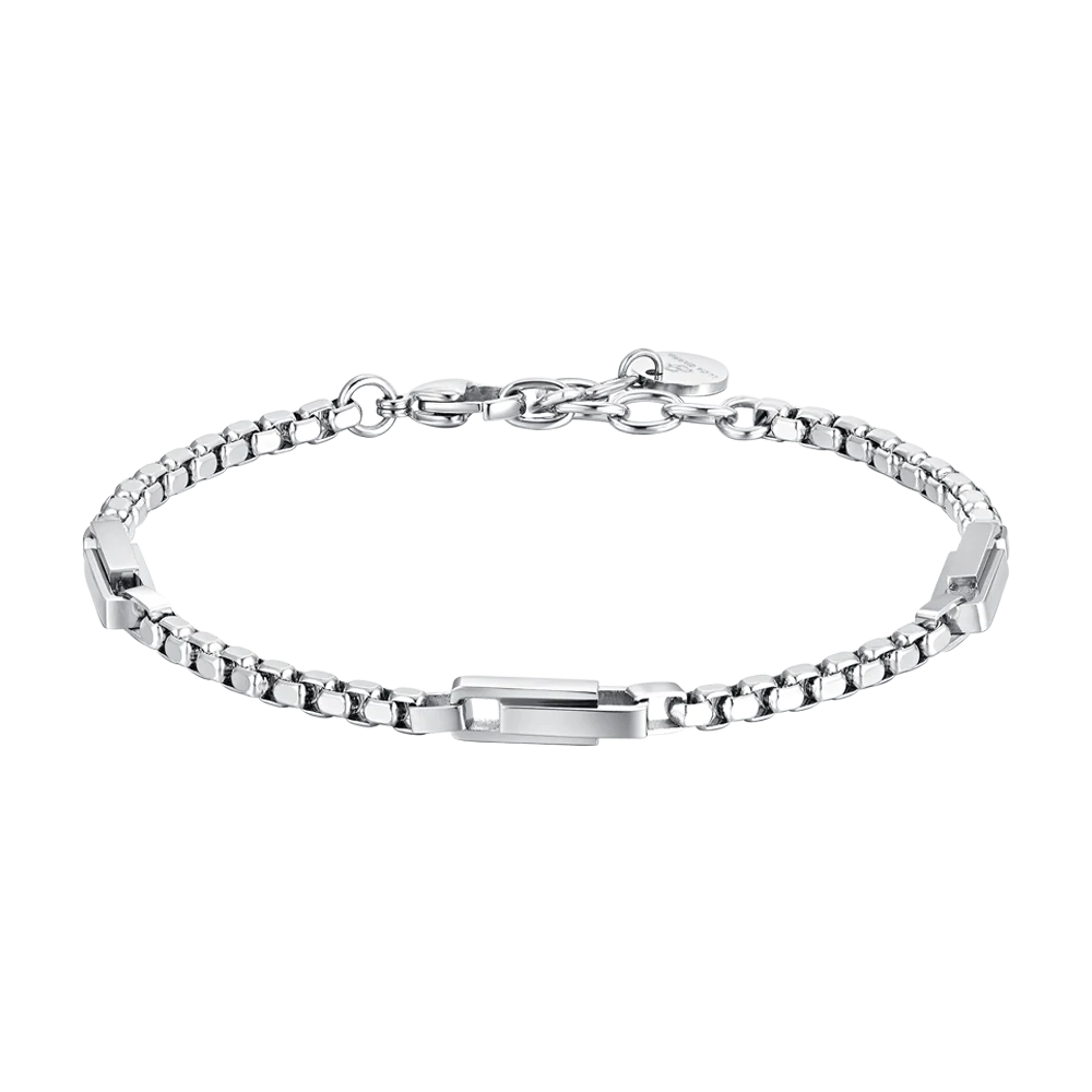 Bracciale Uomo Luca Barra Acciaio Catena Rolò Quadrata Con Elementi Rettangolari