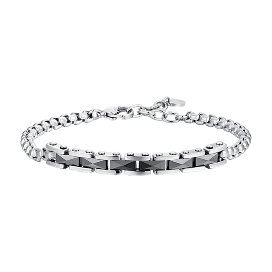 Bracciale Uomo Luca Barra Acciaio Catena Rolò Quadrata Con Elementi Centrali Ceramica Nera