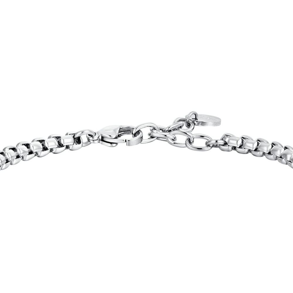 Bracciale Uomo Luca Barra Acciaio Catena Rolò Quadrata Con Elementi Centrali Ceramica Nera