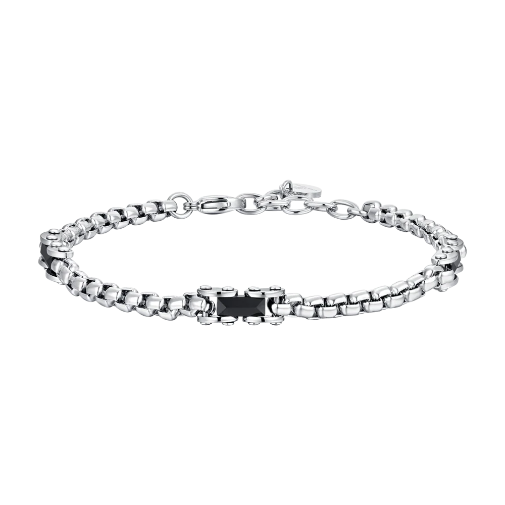 Bracciale Uomo Luca Barra Acciaio Catena Rolò Quadrata Con Elementi Ceramica Nera