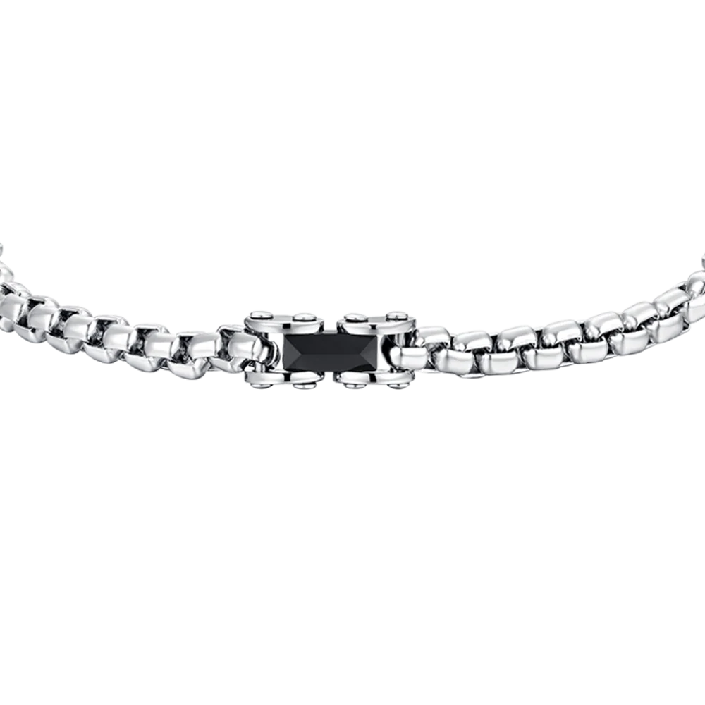 Bracciale Uomo Luca Barra Acciaio Catena Rolò Quadrata Con Elementi Ceramica Nera
