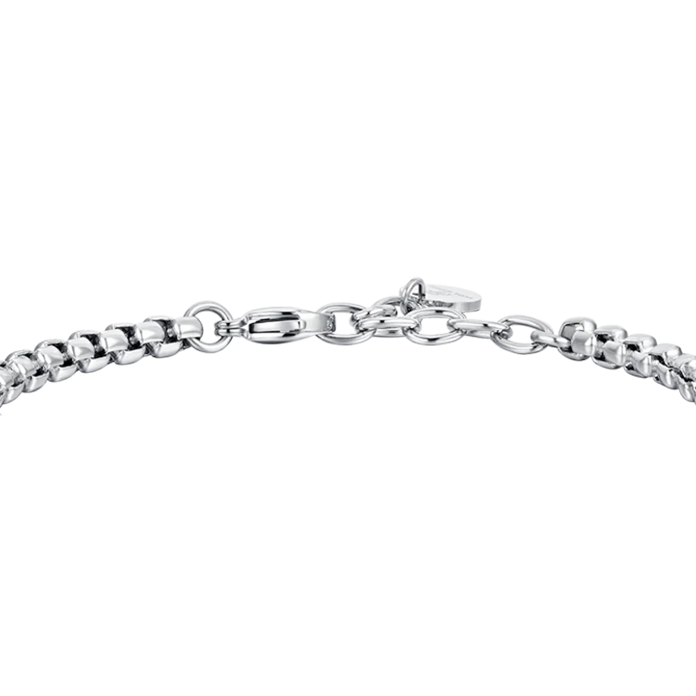 Bracciale Uomo Luca Barra Acciaio Catena Rolò Quadrata Con Elementi Ceramica Nera