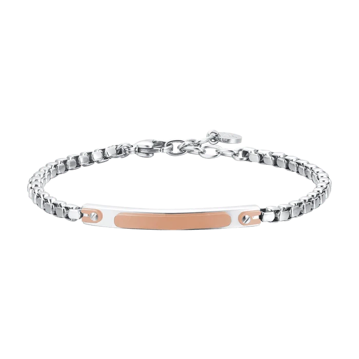 Bracciale Uomo Luca Barra Acciaio Maglia Veneziana Targhetta Centrale Acciaio/Pvd Oro Rosa e 2 Viti