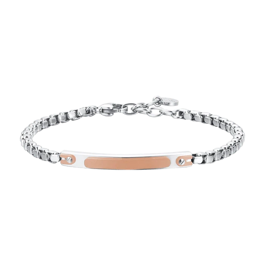 Bracciale Uomo Luca Barra Acciaio Maglia Veneziana Targhetta Centrale Acciaio/Pvd Oro Rosa e 2 Viti