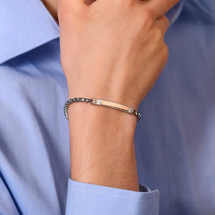 Bracciale Uomo Luca Barra Acciaio Maglia Veneziana Targhetta Centrale Acciaio/Pvd Oro Rosa e 2 Viti