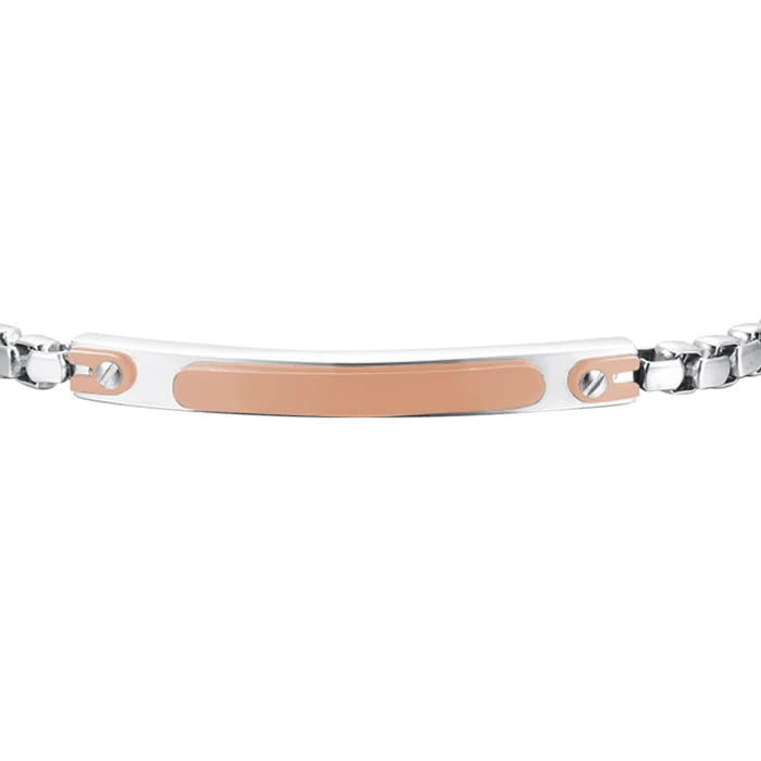 Bracciale Uomo Luca Barra Acciaio Maglia Veneziana Targhetta Centrale Acciaio/Pvd Oro Rosa e 2 Viti