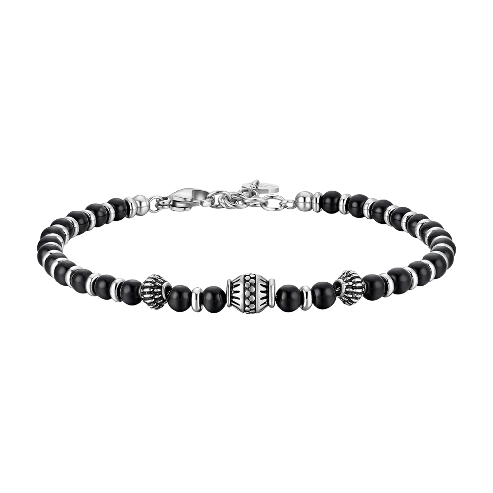 Bracciale Uomo Luca Barra Acciaio Elementi Effetto Vintage e Sfere