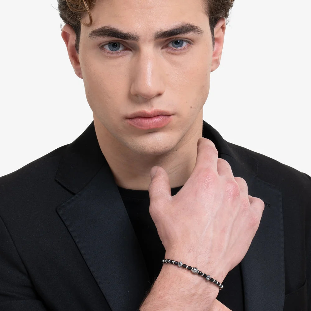 Bracciale Uomo Luca Barra Acciaio Elementi Effetto Vintage e Sfere