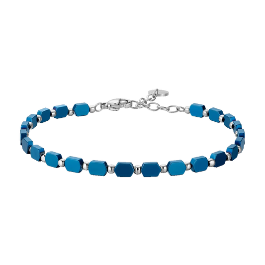 Bracciale Uomo Luca Barra Acciaio Maglie Esagonali Ematite Blu