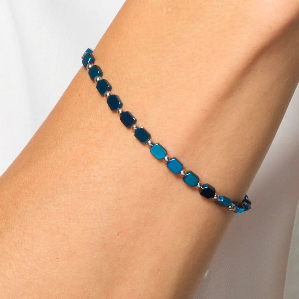 Bracciale Uomo Luca Barra Acciaio Maglie Esagonali Ematite Blu