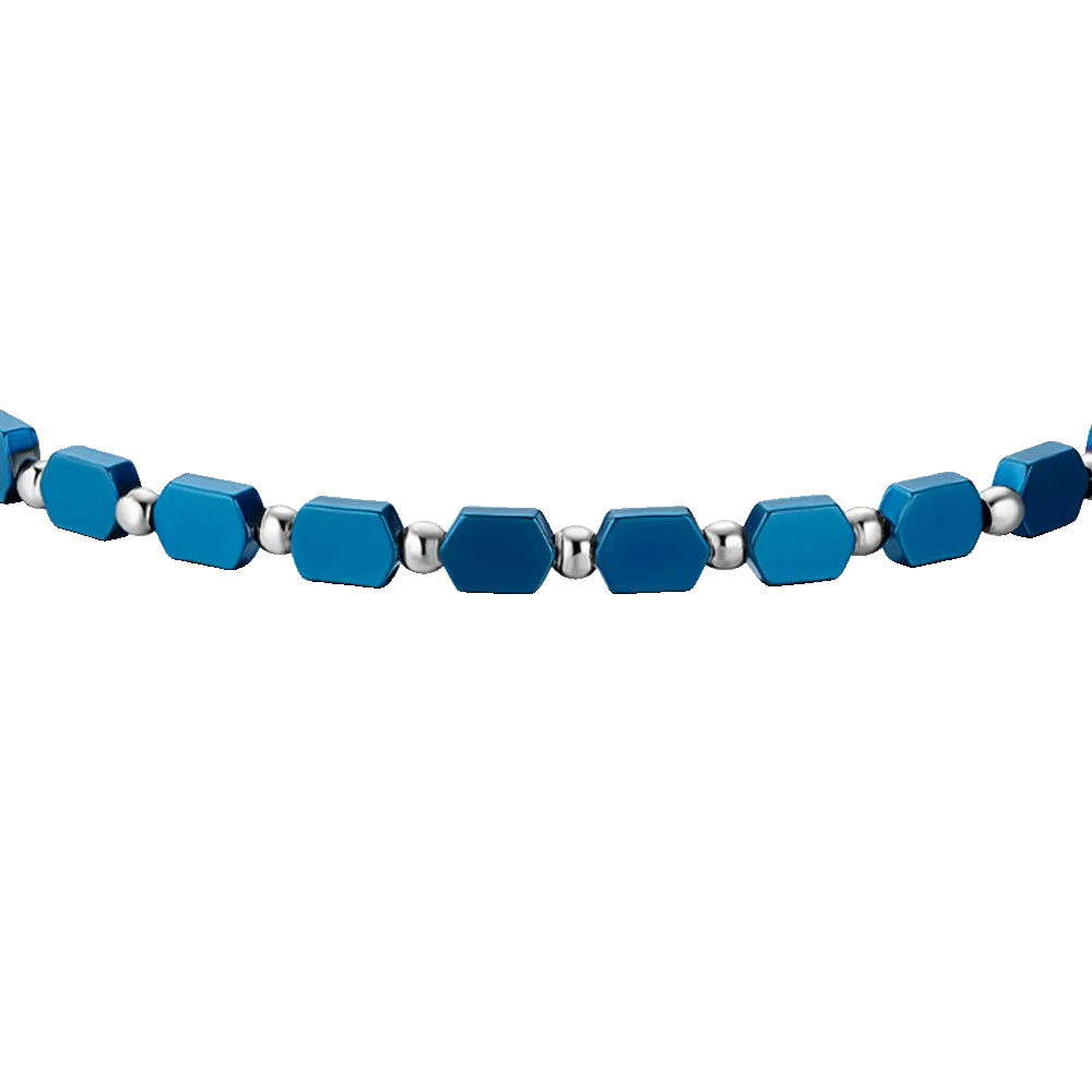Bracciale Uomo Luca Barra Acciaio Maglie Esagonali Ematite Blu
