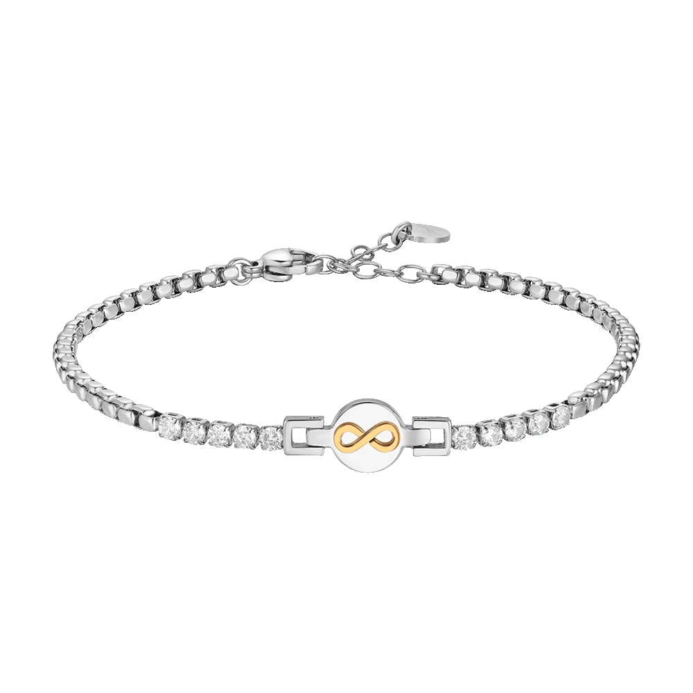 Bracciale Uomo Luca Barra Acciaio Centrale Cristalli E Simbolo Infinito Pvd Oro