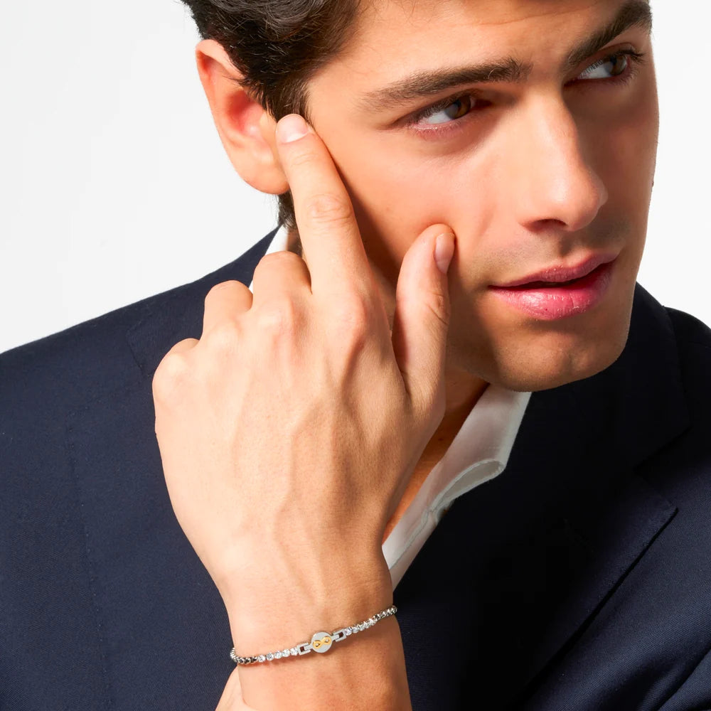 Bracciale Uomo Luca Barra Acciaio Centrale Cristalli E Simbolo Infinito Pvd Oro