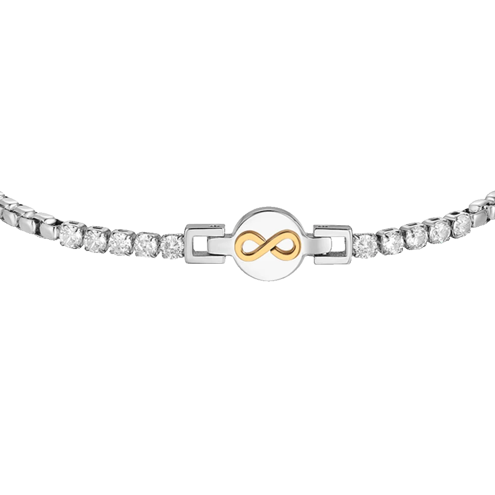 Bracciale Uomo Luca Barra Acciaio Centrale Cristalli E Simbolo Infinito Pvd Oro