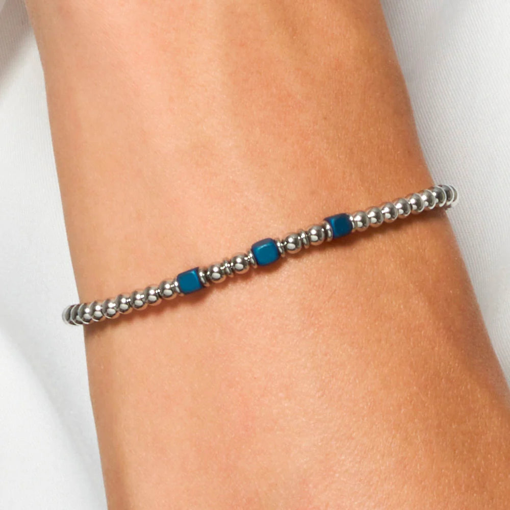 Bracciale Uomo Luca Barra Sferette Acciaio + 3 Cubetti Ematite Blu