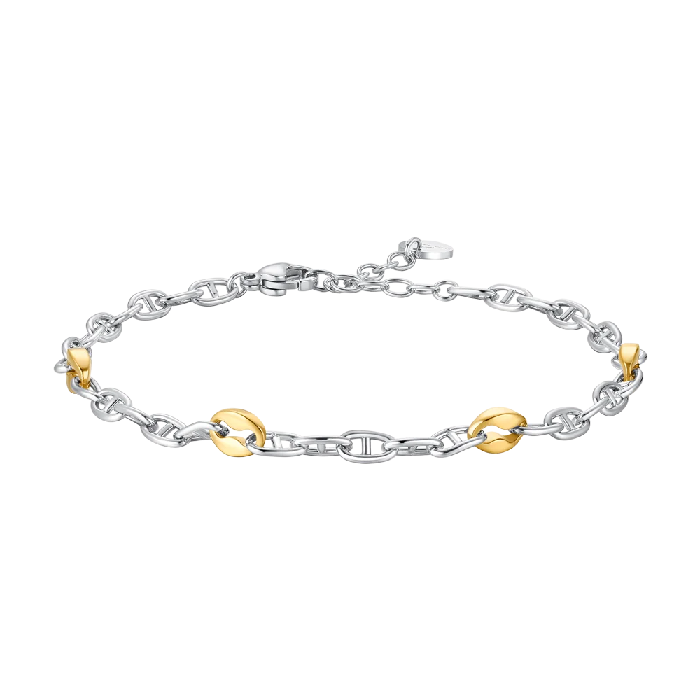 Bracciale Uomo Luca Barra Acciaio Maglia Marinara + Maglie Pvd Oro