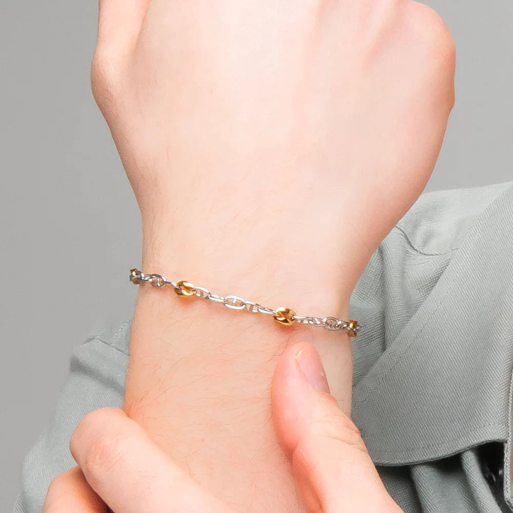 Bracciale Uomo Luca Barra Acciaio Maglia Marinara + Maglie Pvd Oro