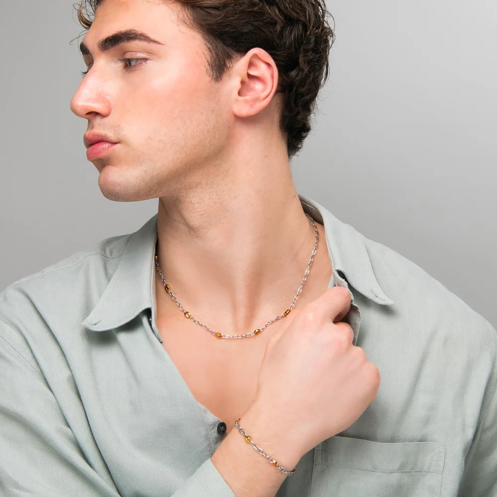 Bracciale Uomo Luca Barra Acciaio Maglia Marinara + Maglie Pvd Oro
