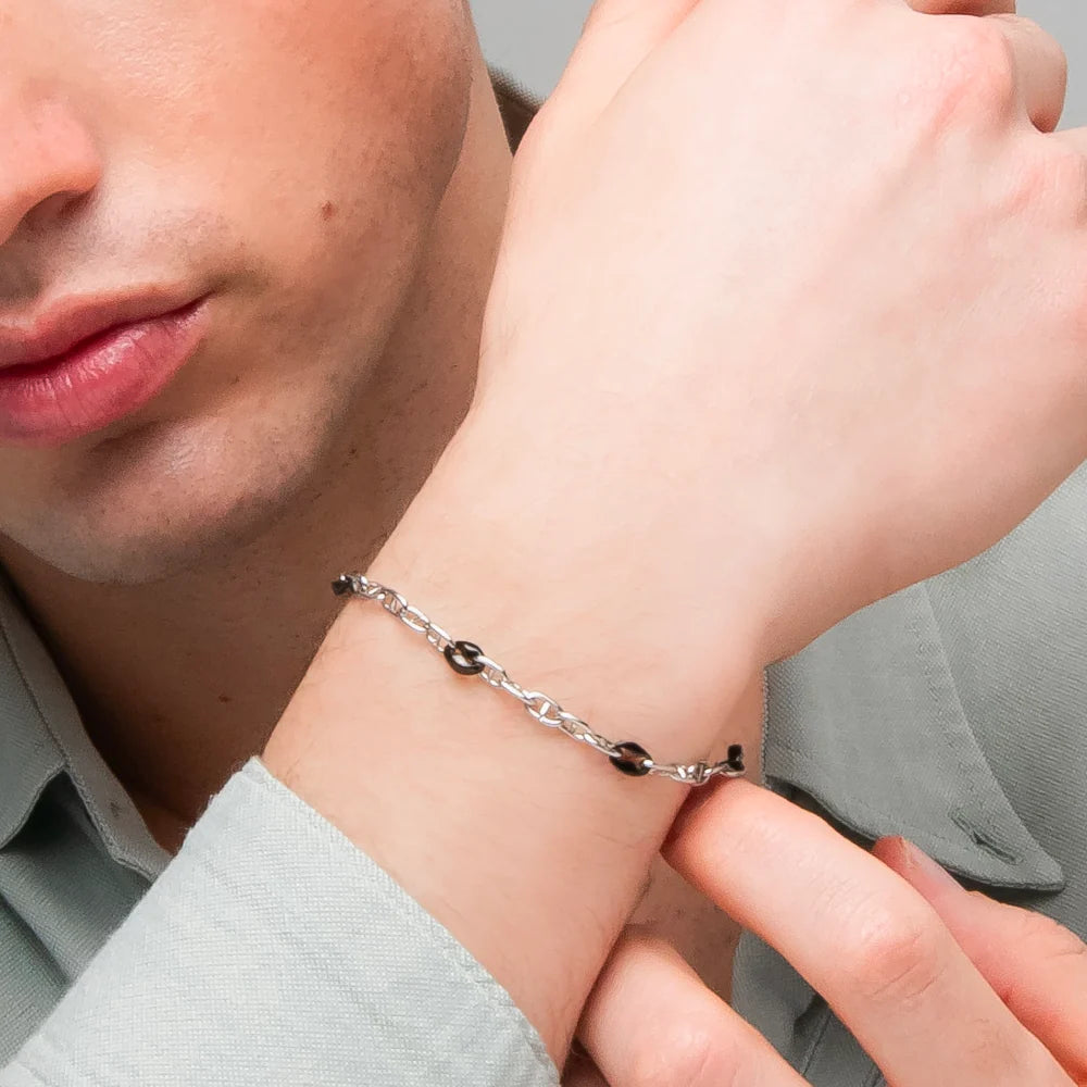 Bracciale Uomo Luca Barra Uomo In Acciaio Maglia Marinara Con 4 Maglie Pvd Nero
