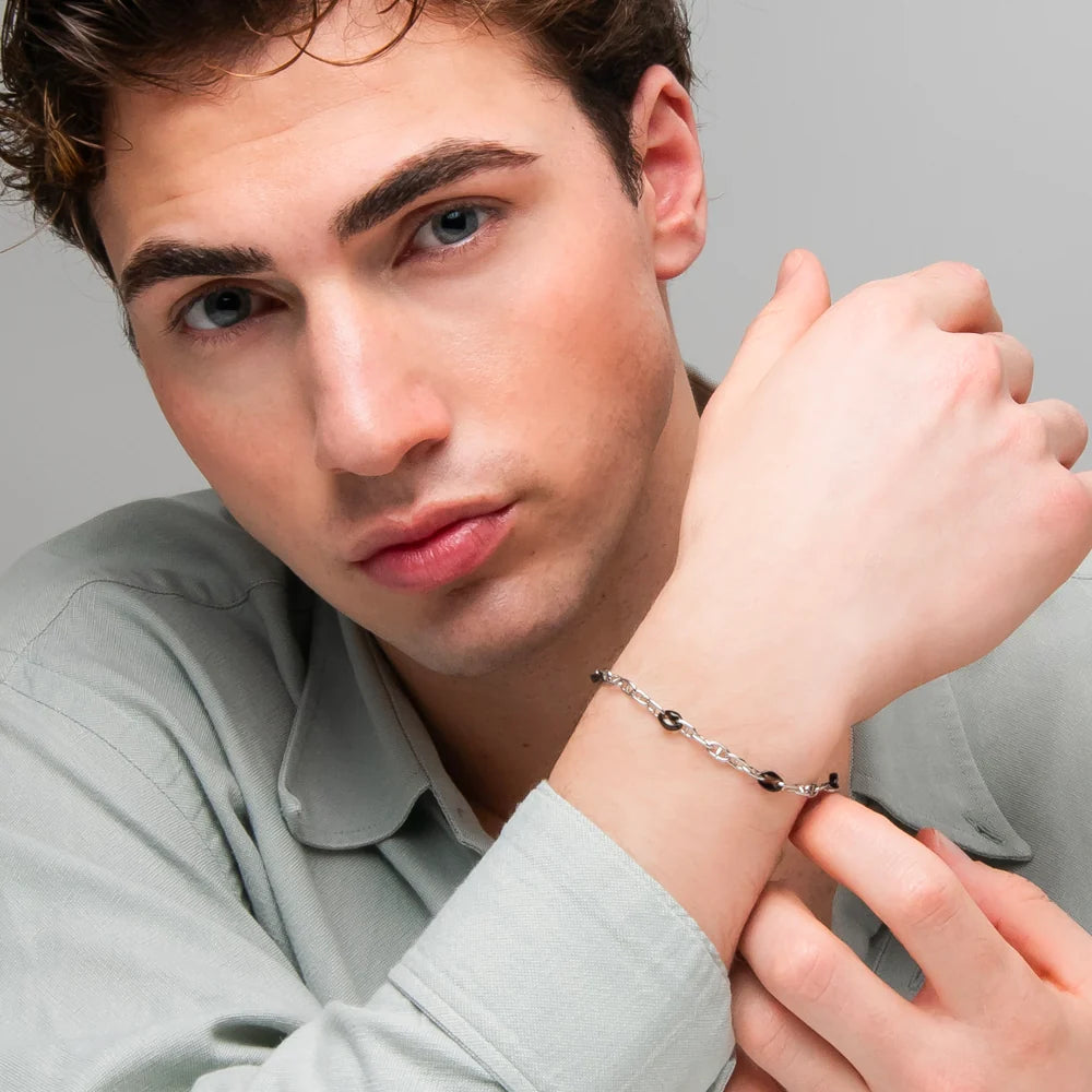 Bracciale Uomo Luca Barra Uomo In Acciaio Maglia Marinara Con 4 Maglie Pvd Nero