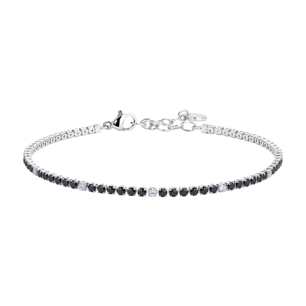 Bracciale Tennis Uomo Luca Barra Acciaio Cristalli Neri/Bianchi