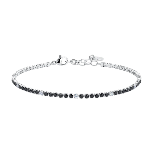 Bracciale Tennis Uomo Luca Barra Acciaio Cristalli Neri/Bianchi