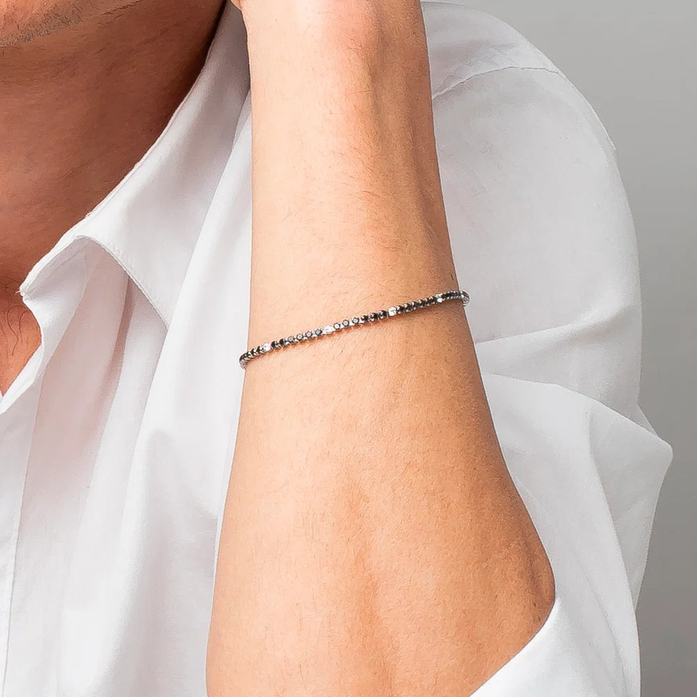 Bracciale Tennis Uomo Luca Barra Acciaio Cristalli Neri/Bianchi