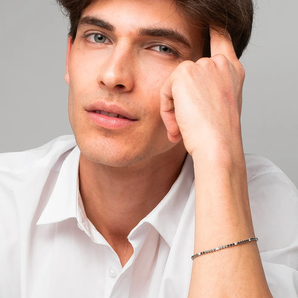 Bracciale Tennis Uomo Luca Barra Acciaio Cristalli Neri/Bianchi
