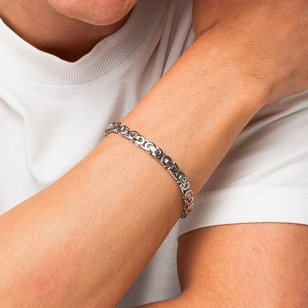 Bracciale Uomo Luca Barra Acciaio Maglia Bizantina Piatta