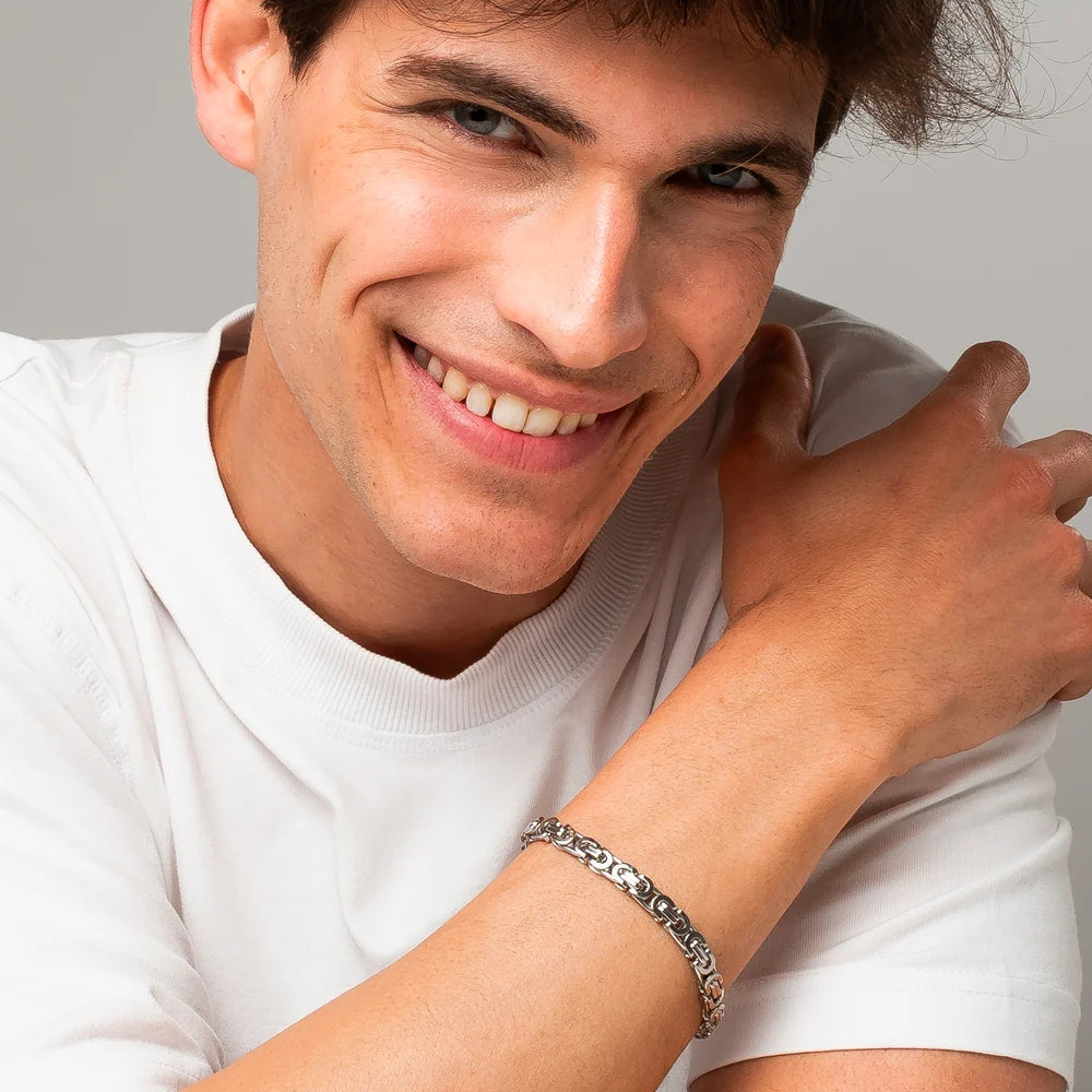 Bracciale Uomo Luca Barra Acciaio Maglia Bizantina Piatta