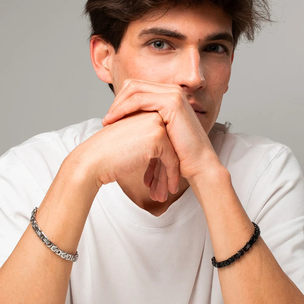 Bracciale Uomo Luca Barra Acciaio Maglia Bizantina Piatta