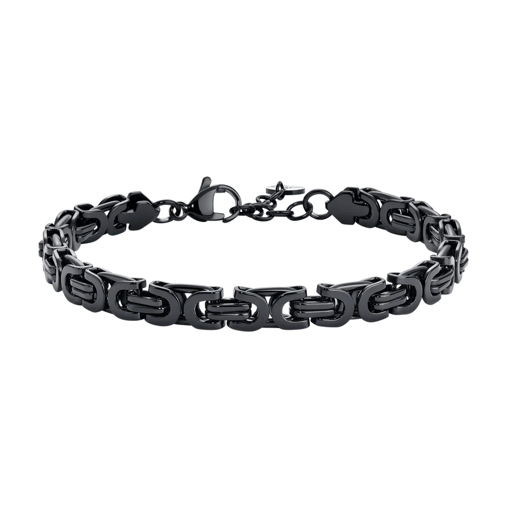 Bracciale Luca Barra Uomo Pvd Nero Maglia Bizantina Piatta