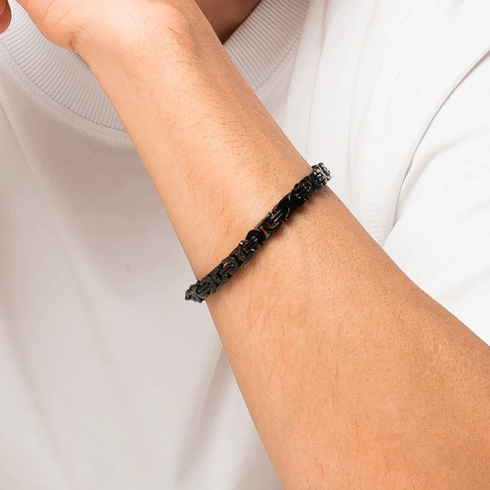 Bracciale Luca Barra Uomo Pvd Nero Maglia Bizantina Piatta