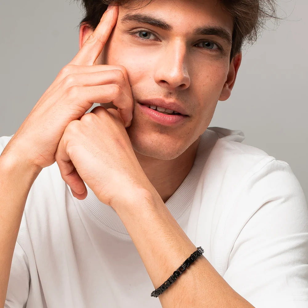 Bracciale Luca Barra Uomo Pvd Nero Maglia Bizantina Piatta