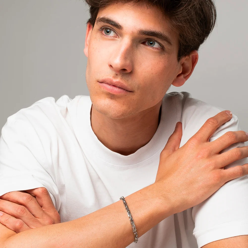 Bracciale Uomo Luca Barra Acciaio Maglia Bizantina Quadrata