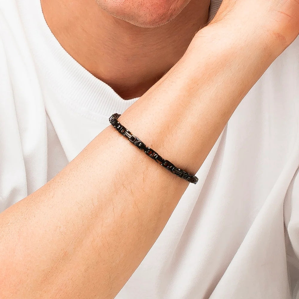 Bracciale Uomo Luca Barra Pvd Nero Maglia Bizantina Quadrata