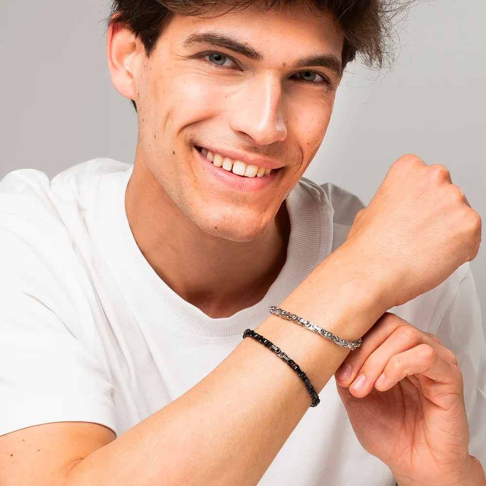Bracciale Uomo Luca Barra Pvd Nero Maglia Bizantina Quadrata