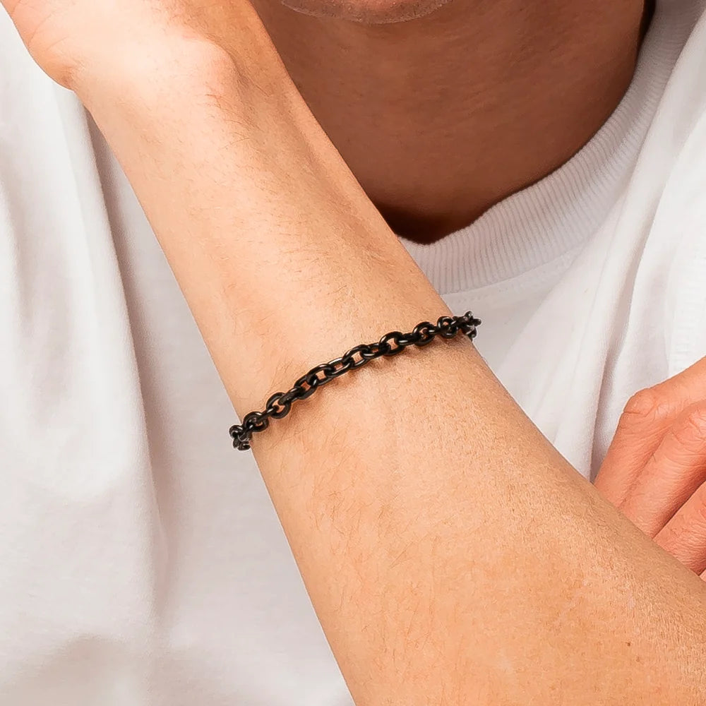 Bracciale Uomo Luca Barra Pvd Nero Catena A Maglie Ovali