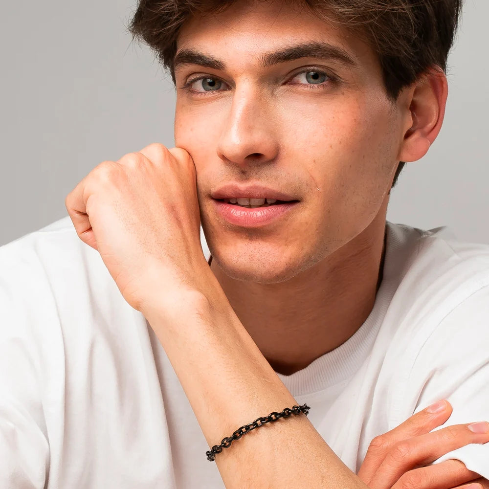 Bracciale Uomo Luca Barra Pvd Nero Catena A Maglie Ovali