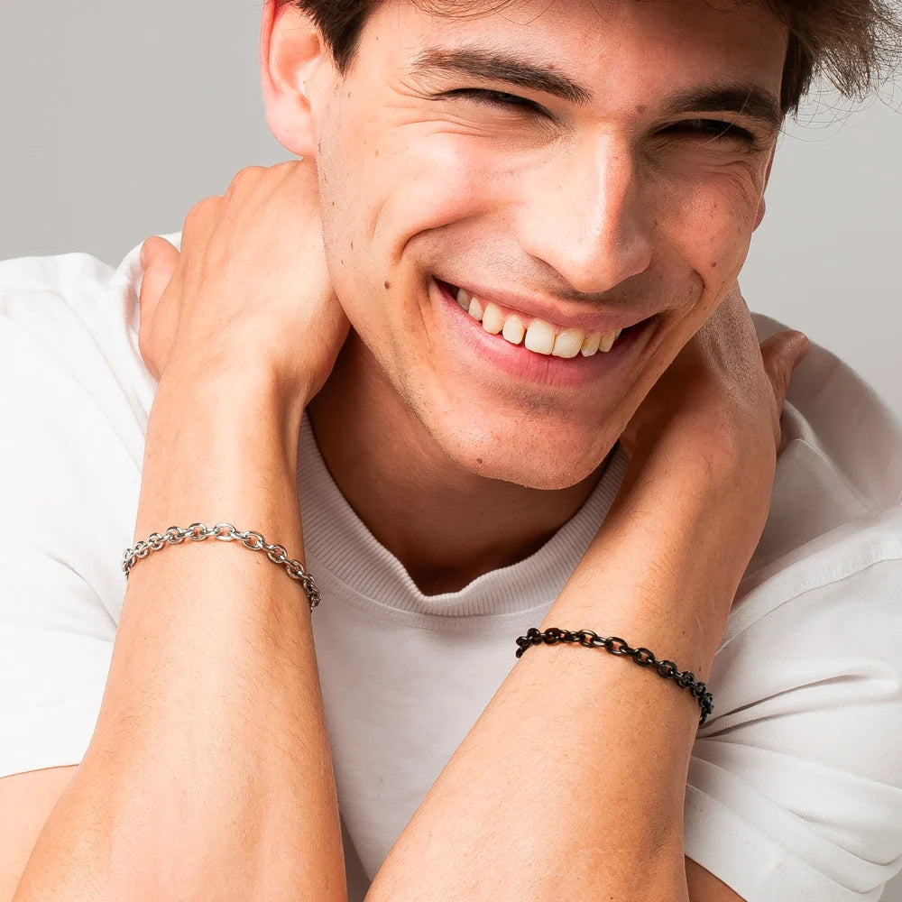 Bracciale Uomo Luca Barra Pvd Nero Catena A Maglie Ovali