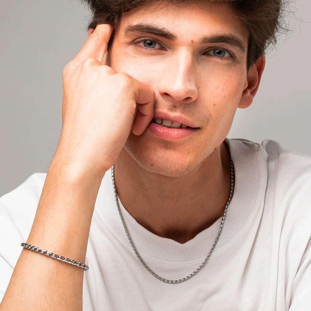 Bracciale Uomo Luca Barra Acciaio Catena Intrecciata