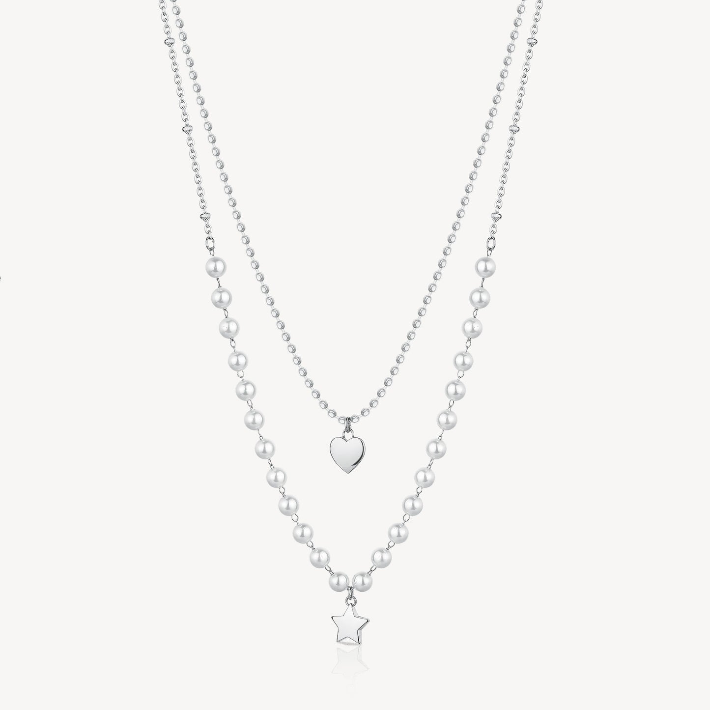 Collana Brosway Chant Acciaio Doppio Filo Con Perline E Pendente Stella+Cuore