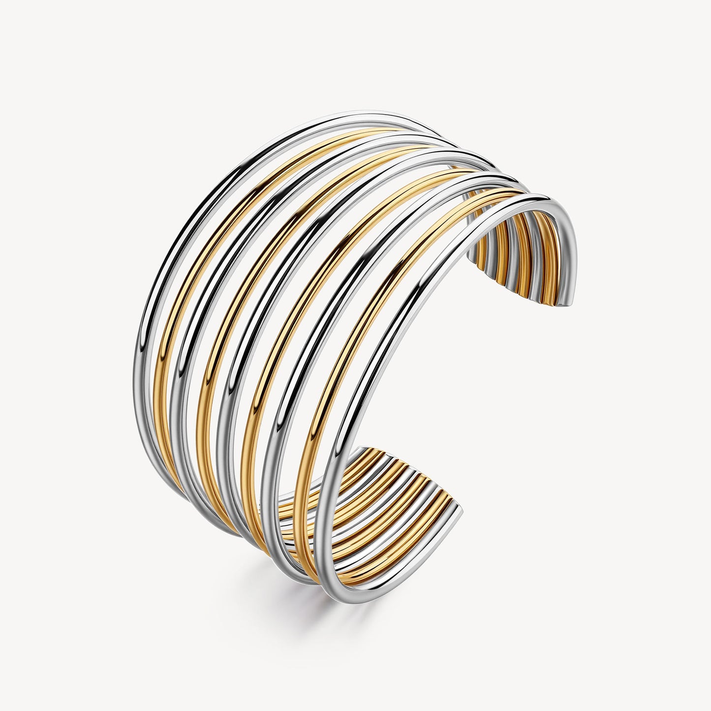 Bracciale Rigido Brosway Aura Largo Aperto Sotto Righe Alternate Acciaio Pvd Oro