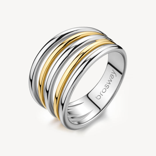 Anello a Fascia Brosway Aura Righe Alternate Acciaio Pvd Oro - Misura 14