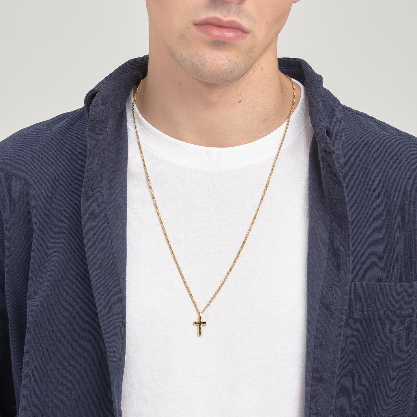 Collana Brosway Backliner Pvd Oro Pendente Croce Zirconi Neri