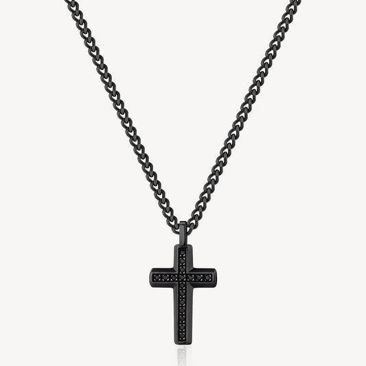 Collana Uomo Brosway Backliner Pvd Grigio Con Pendente Croce Cristalli Neri