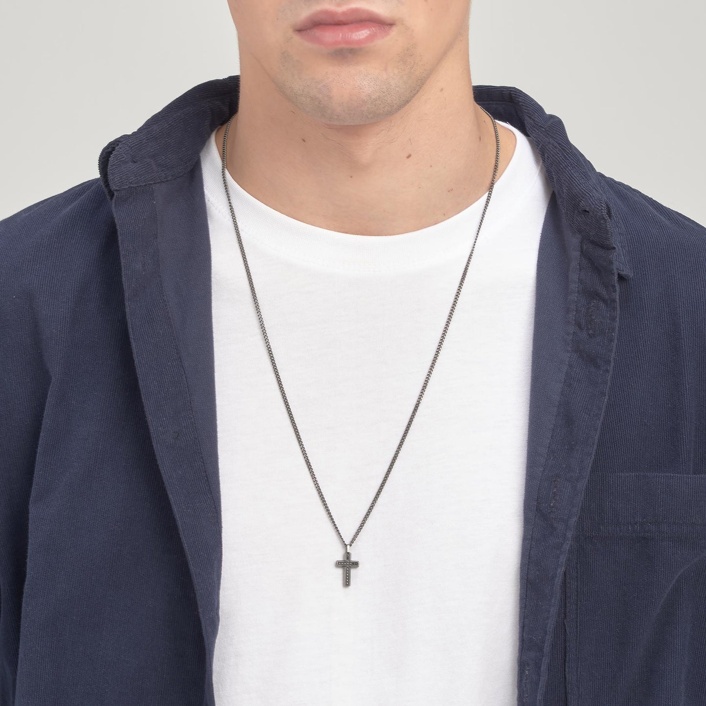 Collana Uomo Brosway Backliner Pvd Grigio Con Pendente Croce Cristalli Neri