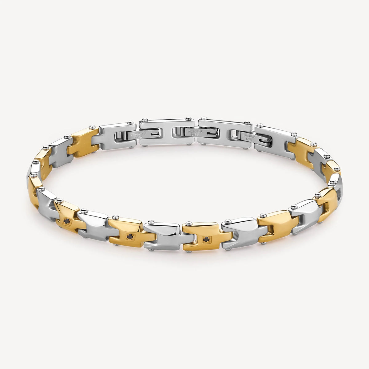 Bracciale Brosway Backliner Uomo In Acciaio E Pvd Oro Con 3 Diamanti Neri