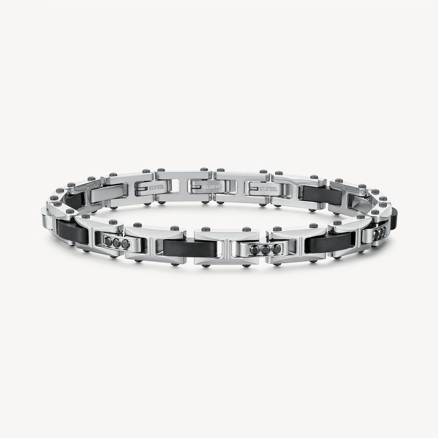 Bracciale Uomo Brosway Backliner Acciaio Elementi Pvd Rutenio e Cristalli Neri