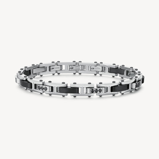 Bracciale Uomo Brosway Backliner Acciaio Elementi Pvd Rutenio e Cristalli Neri